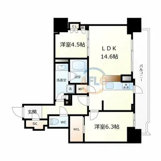 ローレルタワー御堂筋本町【15階】の間取り