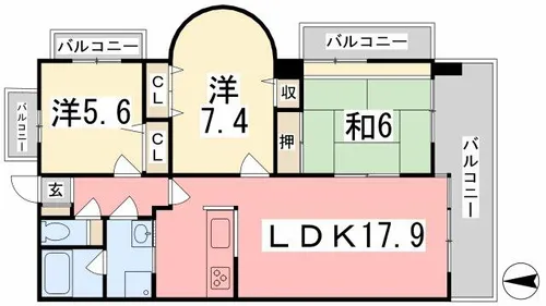 田寺グランドヒルズ【306号室】の間取り