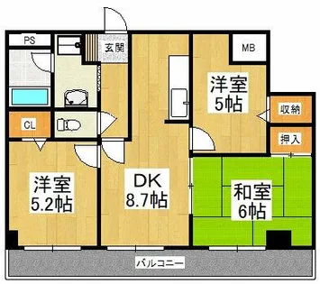 パイン北野田【3階】の間取り