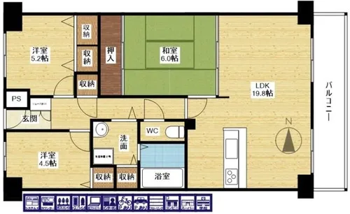 ファミールハイツ北大阪1号棟【1階】の間取り