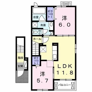 ロイヤル ウエスト B【2階】の間取り