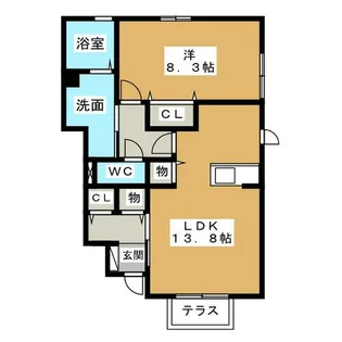 プレイス東かの里【1階】の間取り