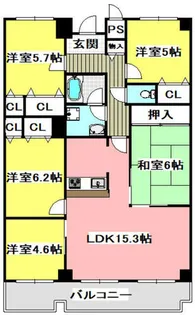 南山寿ガーデン【602号室】の間取り