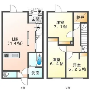 北海道札幌市北区屯田二条1丁目【テラスハウス】の間取り