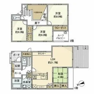 愛知県知多市新舞子字大瀬【一戸建】の間取り