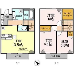 愛知県岡崎市明大寺町字山畑【テラスハウス】の間取り