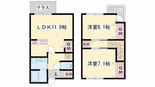 兵庫県姫路市広畑区末広町2丁目【テラスハウス】の間取り