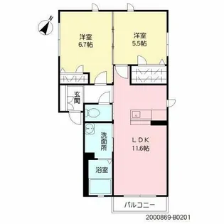コモド B棟【B0201号室】の間取り