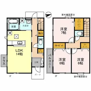 大阪府豊中市上野西3丁目【テラスハウス】の間取り