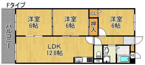 ヴィラスリースター住之江【4階】の間取り
