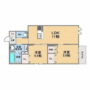 ホワイトガーデン西宮中島町【102号室】の間取り