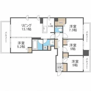 プレミスト札幌ステーションアクシスアクアサイド【13階】の間取り