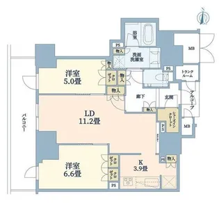 ジオタワー新町【21階】の間取り