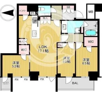 シエリアタワー大阪堀江【43階】の間取り