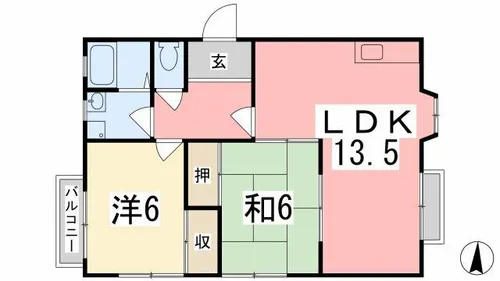 ハウス新町【2-E号室】の間取り