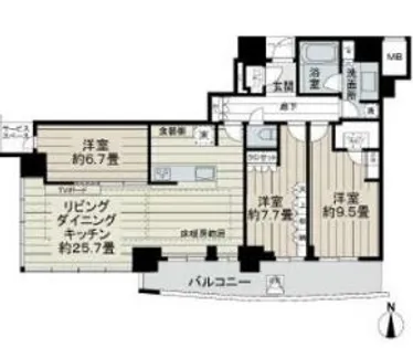大阪ひびきの街ザ・サンクタスタワー【1706号室】の間取り