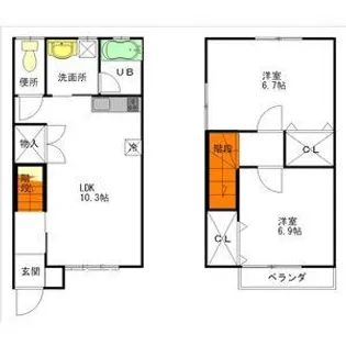 愛知県弥富市三百島1丁目【テラスハウス】の間取り