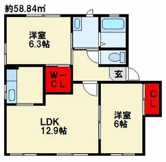 ハイツ四季の里 A棟【102号室】の間取り