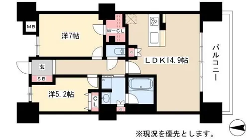ロイヤルパークスERささしま【6階】の間取り