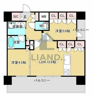 シーズンフラッツ渡辺通【1301号室】の間取り