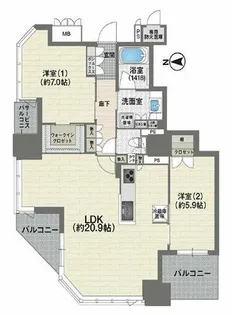 ブランズタワー大阪本町【29階】の間取り