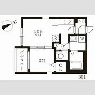 スヴニール伝馬【301号室】の間取り