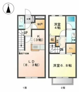 ヴィレッジゆたか【E-1号室】の間取り
