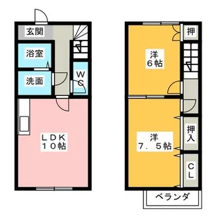 愛知県清須市春日上須ケ田【テラスハウス】の間取り