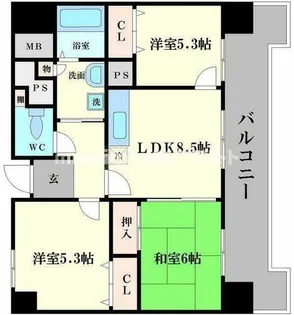 アビタシオン西なんば【602号室】の間取り