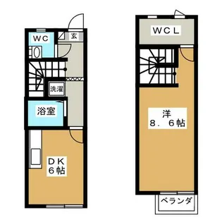 愛知県みよし市黒笹1丁目【テラスハウス】の間取り
