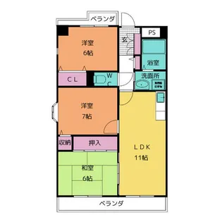 グランデージ竹越【3階】の間取り