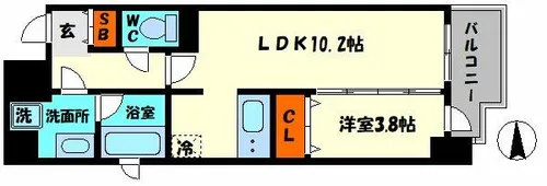 アヴェニール北浜【6階】の間取り