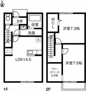愛知県あま市新居屋榎坪【テラスハウス】の間取り