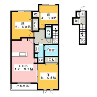 サニープレイス十一屋 C棟【2階】の間取り
