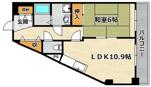 サンリッジ湊川【504号室】の間取り