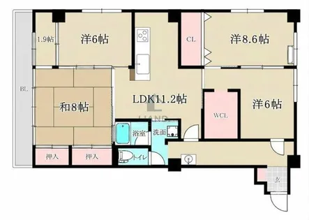 大濠レナーク【9階】の間取り