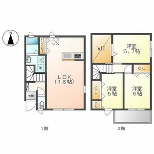 愛知県名古屋市西区城北町3丁目【テラスハウス】の間取り