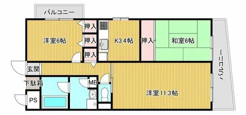 グドゥウエル新石切【605号室】の間取り