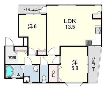 芦屋ニューコーポ1番館【2階】の間取り