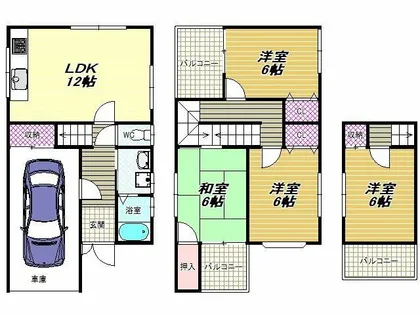 大阪府富田林市西板持町7丁目【一戸建】の間取り