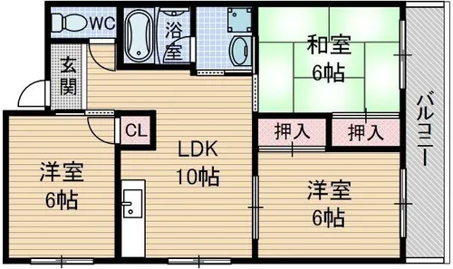 第2パークハイツ橋の内【3階】の間取り