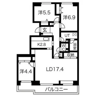 ラポールえるむの杜B棟【1003号室】の間取り