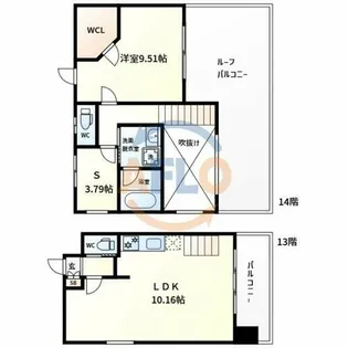 アプリーレ南堀江【13階】の間取り