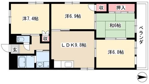 グランデ松蔭【402号室】の間取り