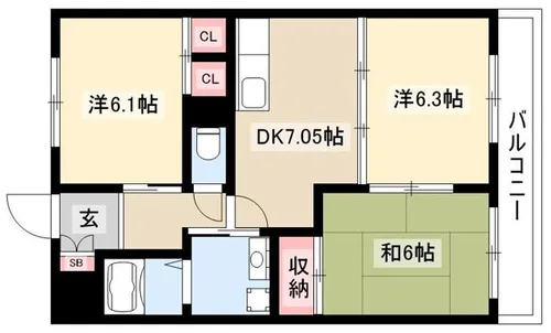 ラ・カーザ小島【103号室】の間取り