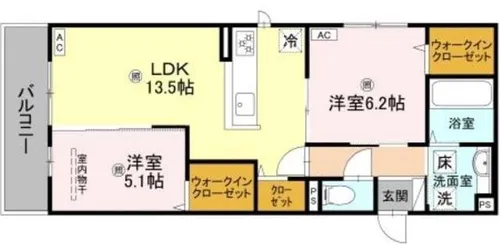 2LDKの間取り画像
