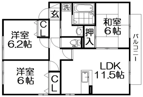 セジュール嘉平【E202号室】の間取り