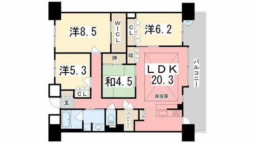 グラジオ姫路駅ウエストクリスタル【902号室】の間取り