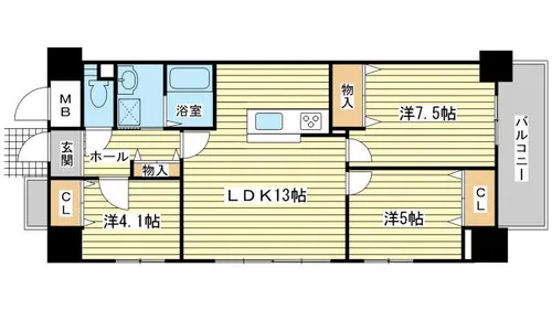 ロワイヤル元町【401号室】の間取り