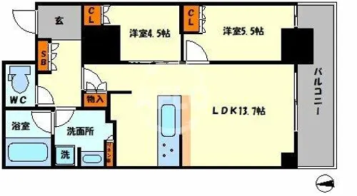 プレミストタワー靭本町【8階】の間取り